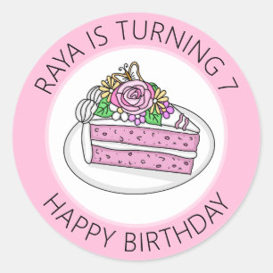 Sticker Rond Anniversaire personnalisé rose