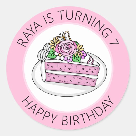 Sticker Rond Anniversaire personnalisé rose (Devant)