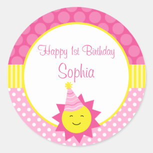 Sticker Rond Anniversaire personnalisé rose de point de polka
