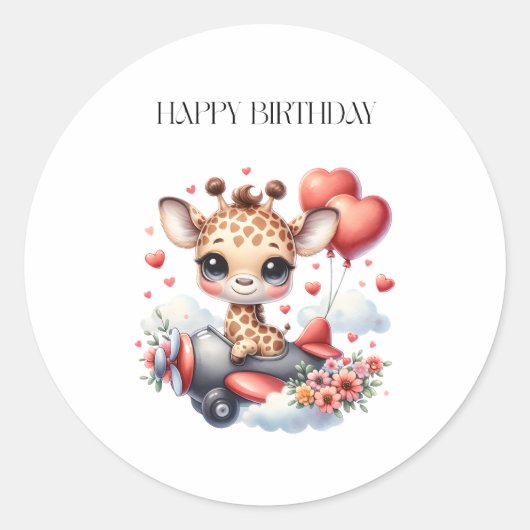 Sticker Rond Anniversaire Pilote Girafe (Devant)