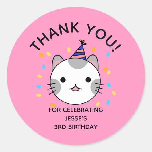 Sticker Rond Anniversaire Polka Dot Cat Merci