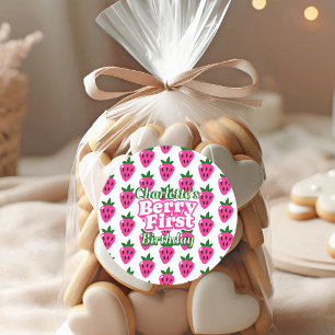 Sticker Rond Anniversaire premier de la fraise rose