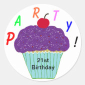 Sticker Rond Anniversaire Purple Frosting Vanilla Cupcake (Devant)