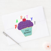 Sticker Rond Anniversaire Purple Frosting Vanilla Cupcake (Enveloppe)