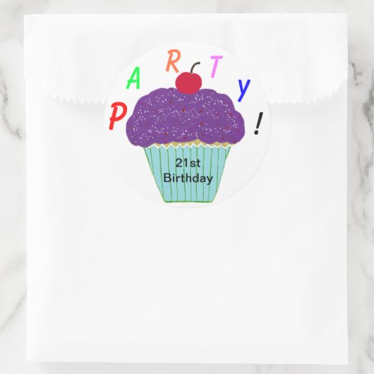 Sticker Rond Anniversaire Purple Frosting Vanilla Cupcake (Sac)