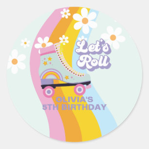 Sticker Rond Anniversaire Rétro Arc-en-ciel de Roller Groovy