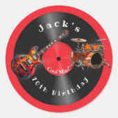 Sticker Rond Anniversaire Retro Vinyl Record Rock Musique Guita (Devant)