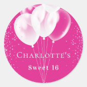 Sticker Rond Anniversaire rose ballons blanc fille (Devant)