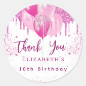 Sticker Rond Anniversaire rose ballons blanc fille merci (Devant)