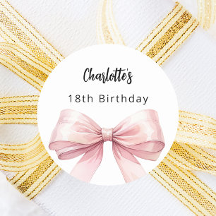 Sticker Rond Anniversaire rose blanc élégant