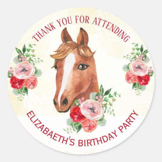 Sticker Rond Anniversaire rose du cheval (Devant)