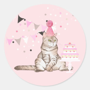 Sticker Rond Anniversaire rose fête des chats