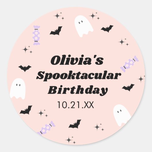 Sticker Rond Anniversaire rose Halloween Spooktacular (Devant)