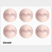 Sticker Rond Anniversaire rose or blush monogramme initiales (Feuille)