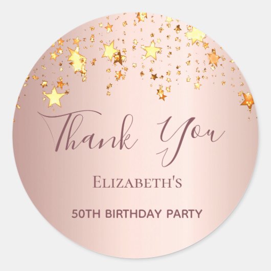 Sticker Rond Anniversaire rose or étoiles Merci (Devant)