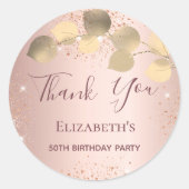 Sticker Rond Anniversaire rose or eucalyptus parties scintillan (Devant)