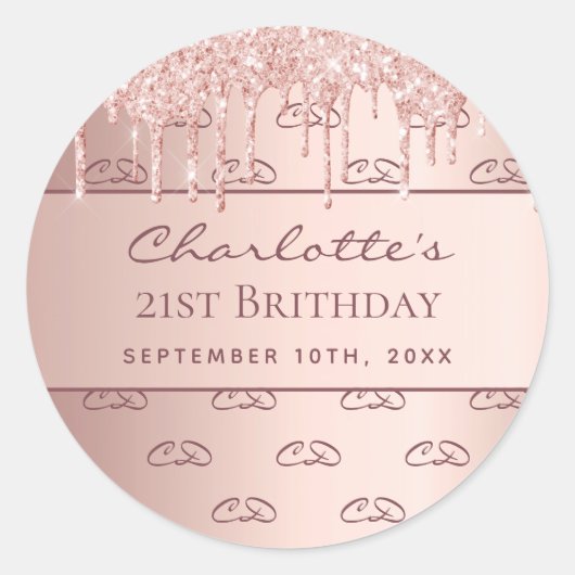 Sticker Rond Anniversaire rose or monogramme (Devant)