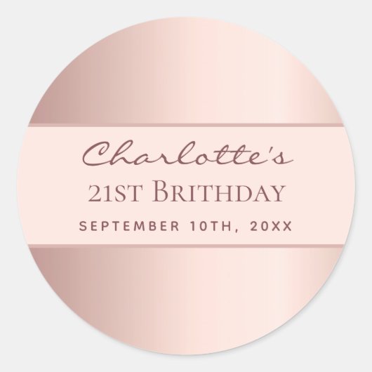 Sticker Rond Anniversaire rose or monogramme élégant simple (Devant)