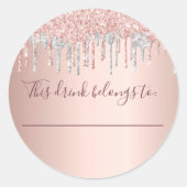 Sticker Rond Anniversaire rose or parties scintillant argent bo (Devant)