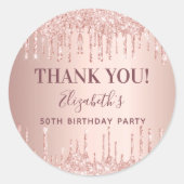 Sticker Rond Anniversaire rose or rose parties scintillant nom  (Devant)