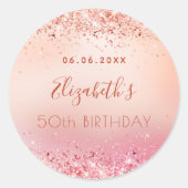 Sticker Rond Anniversaire rose or rose parties scintillant nom (Devant)