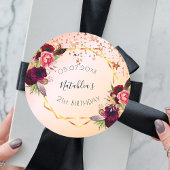 Sticker Rond Anniversaire rose or rousse rose rose monogramme g