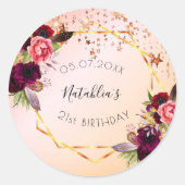 Sticker Rond Anniversaire rose or rousse rose rose monogramme g (Devant)