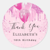 Sticker Rond Anniversaire rose parties scintillant ballons fill (Devant)