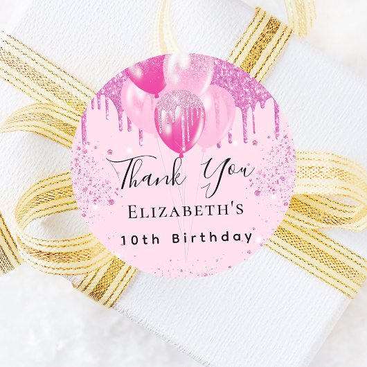 Sticker Rond Anniversaire rose parties scintillant ballons fill