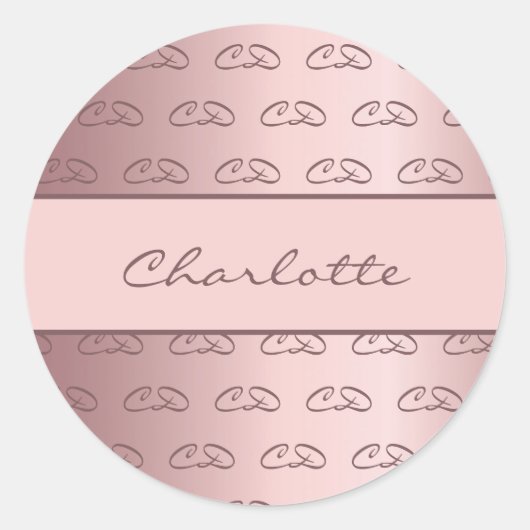 Sticker Rond Anniversaire rose poussiéreux rose monogramme init (Devant)
