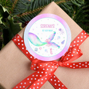 Sticker Rond Anniversaire Rose Violet de Sirène Magique