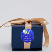 Sticker Rond Anniversaire royal bleu gouttes nom merci