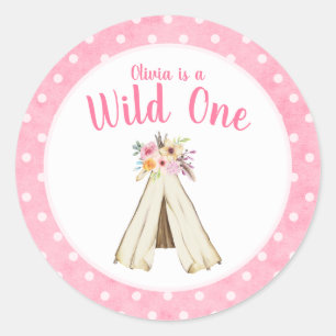 Sticker Rond Anniversaire sauvage de Teepee tribal floral de