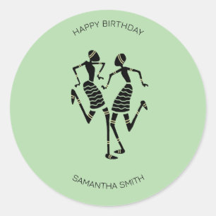 Sticker Rond Anniversaire, Silhouette d'Art Africain Joyeuses d
