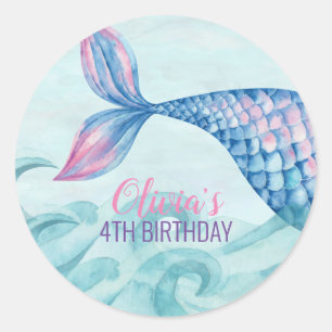 Sticker Rond Anniversaire sirène aquarelle