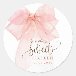 Sticker Rond Anniversaire Sweet 16 Rose Ruban