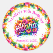 Sticker Rond Anniversaire tropical d'Aloha Luau (Devant)