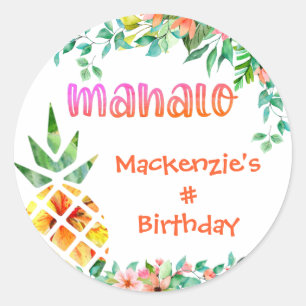 Sticker Rond Anniversaire tropical MAHALO Merci ananas