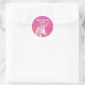 Sticker Rond Anniversaire Unicorn rose Parties scintillant Glam (Sac)