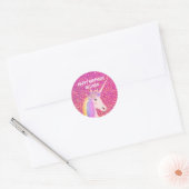 Sticker Rond Anniversaire Unicorn rose Parties scintillant Glam (Enveloppe)