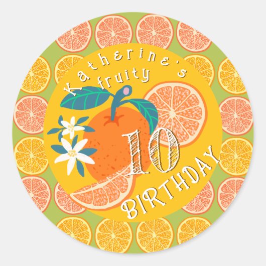 Sticker Rond Anniversaire Vert Orange Fruité (Devant)