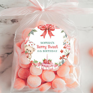 Sticker Rond Anniversaire Vintage Strawberry Berry Sweet 6 ans 