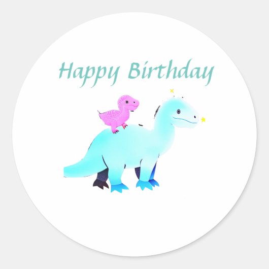 Sticker Rond Annonce d'anniversaire de dinosaure bleu bleu vert (Devant)