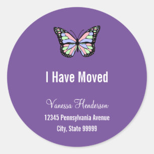 Sticker Rond Annonce de déménagement Papillon Violet Blanc Mign