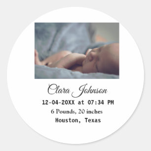 Sticker Rond Annonces de naissance ajouter la date photo heure 