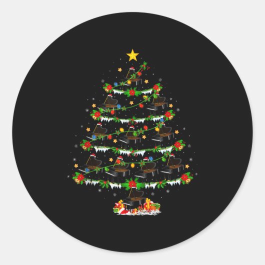 Sticker Rond Ano Christmas Tree Lights Music Lover Musical Xmas (Devant)