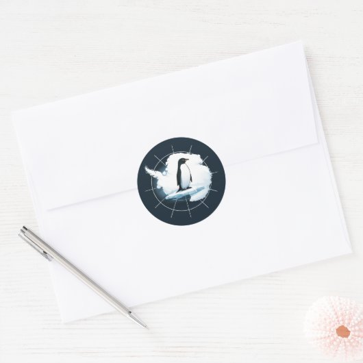Sticker Rond Antarctica Penguin Emblem – Polar Explorer Design (Enveloppe)