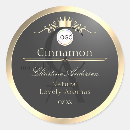 Sticker Rond Anthracite Gold Border Logo Monogram Product Label (Devant)