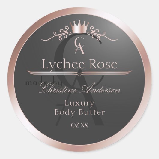 Sticker Rond Anthracite Product Label Rose Gold Frame Monogram (Devant)