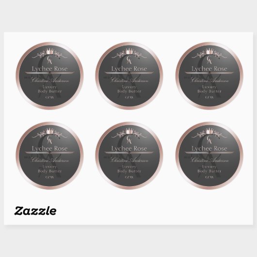 Sticker Rond Anthracite Product Label Rose Gold Frame Monogram (Feuille)